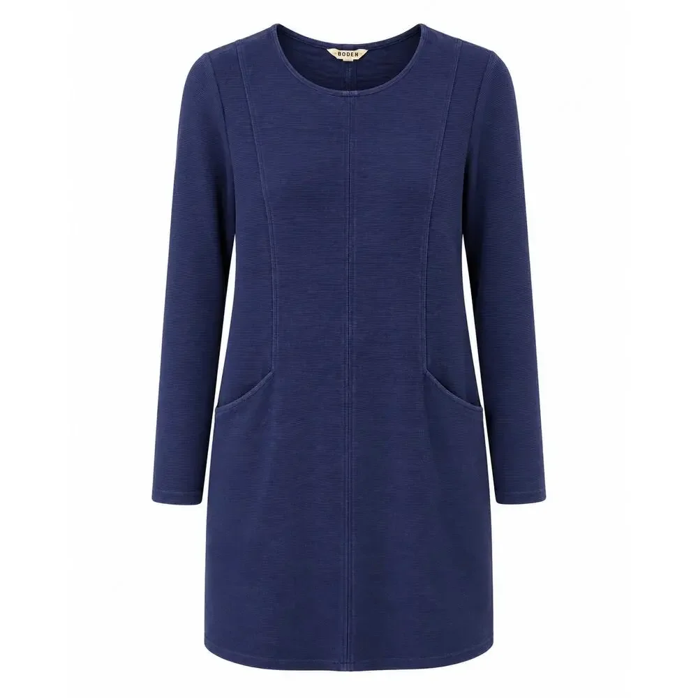 Boden Ellen Ottoman Dress Women Size 12 Regular Navy Ribbed Shift Pockets Preppy